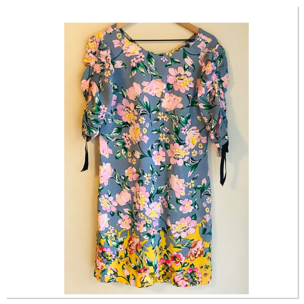 Anthropologie Donna Morgan Floral Shift Dress Blue Yellow Multicolor Size 8
